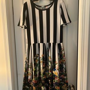 Rare!  Lularoe Edgy Dress in Stripe and Bird Print 2XL/16 to 18 fit